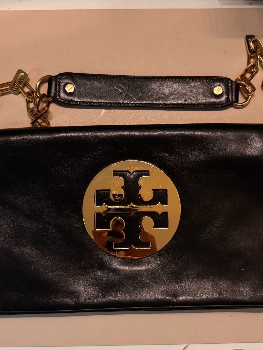 Tory Burch Reva Black Leather Clutch